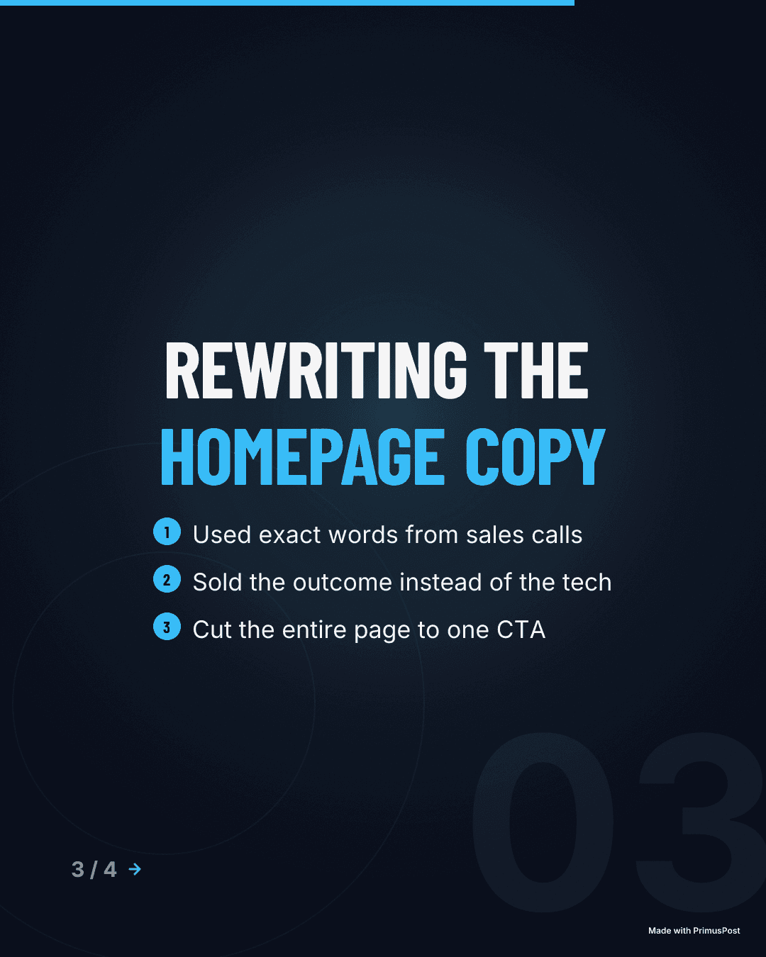 Rewriting the homepage copy. Used exact words from sales calls. Sold the outcome instead of the tech. Cut the entire page to one CTA